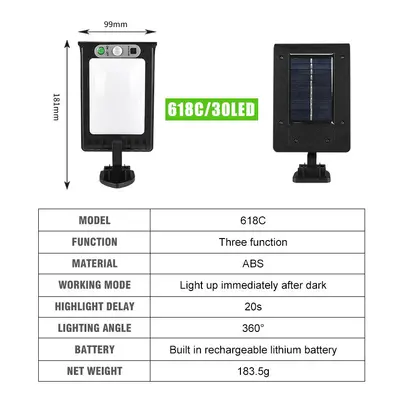 (618C) Solar Wall Light PIR Motion Sensor Waterproof Garden Security Street Lamp