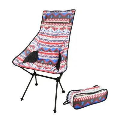 (Red strips) Outdoor Moon Chair Lightweight Fishing Camping BBQ Chairs Portable Folding Extended