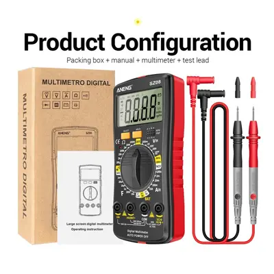 (Red) Ultra-thin Split LCD Digital Multimeter Tester with Stowable Test Pen Auto Voltmeter Resis