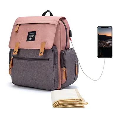 (Pink) Multifunctional Outdoor Travel Backpack With USB Port Large Capacity Waterproof Shoulder 