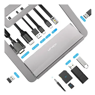 Multifunctional 12-IN-1 Type-C Docking Station Converter With Macbook Cooling Holder