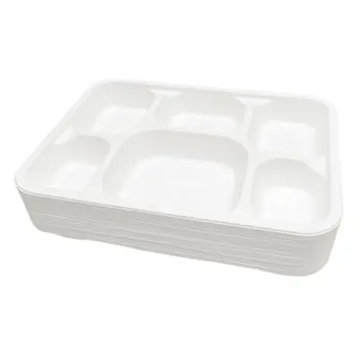 (Pack Of 100) ECONX Bagasse Compartment Food Tray Plate 100% Compostable Plates Eco-Friendly Dis