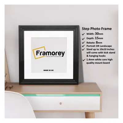 (Black With White Mount, 50x50CM Pic (60x60CM Frame)) Square Size Black Picture Frame / Step Sty