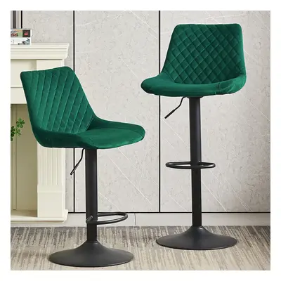 (Green) 2pcs Velvet Bar Stools Swivel Gas Lift Rest Chair