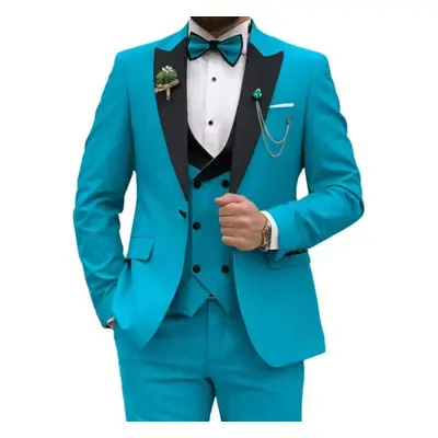 (lake blue, XL) Slim Fit Suits for Men Piece Double Breasted Suit Men Wedding Prom Party Busines