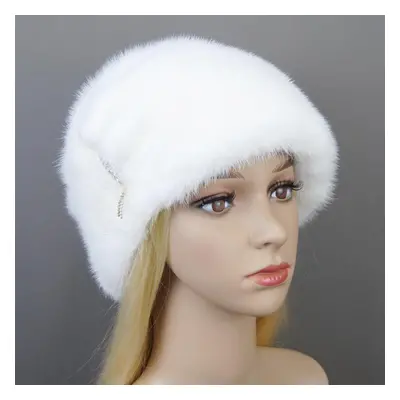 (white, Adjustable) Fashion Hot Whole Genuine Mink Fur Hats Female Winter With Mink Fur Pompons 