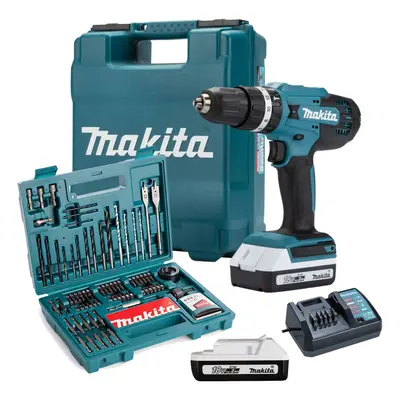 Makita HP488DAE 18v Lithium Combi Hammer Drill 2x 2Ah - Screwdriver Bit Set