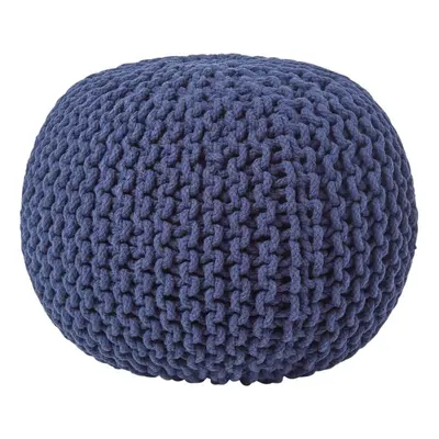 (Navy Blue) Knitted Cotton Pouffe Footstool Round x cm