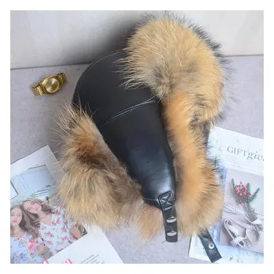 (light brown, 57-62cm) 100%genuine Leather Real Fur Hat For Women Natural Silver Fox Fur Fluffy 