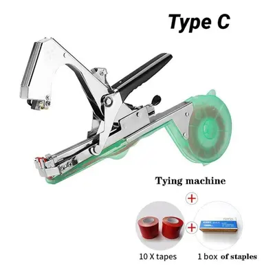 (green, Type C) Potable Plant Hand Tying Tape Tool Tapener Machine Garden Plant Branch