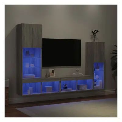 vidaXL Piece TV Wall Units with LED Grey Sonoma Engineered Wood