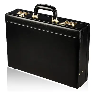 (Black) Faux Leather Expanding Briefcase - Twin Combination Lock System