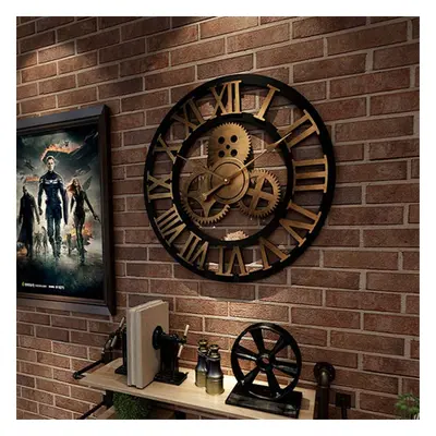 60cm Wooden Large Indoor Wall Clock Roman Numerals Open Face (Gold)