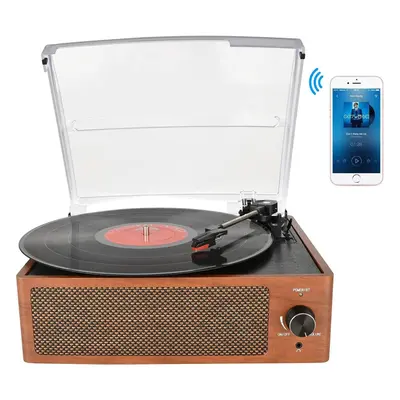 Bluetooth Record Player Belt-Driven 3-Speed Turntable, Vintage Vinyl Record Players Built-in Ste