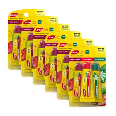 Carmex Daily Care Moisturizing Lip Balm Tubes with SPF, Fresh Cherry, Strawberry and Wintergreen