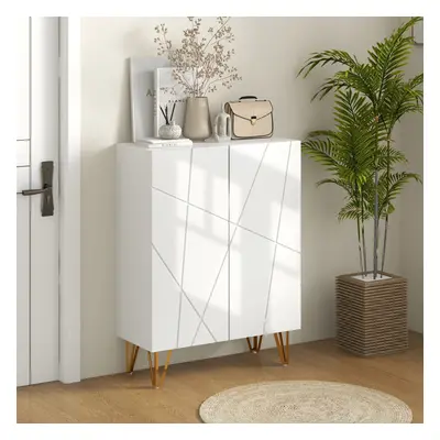 HOMCOM Shoe Storage Cabinet with Soft-Close Hinges and Adjust Shelves, White