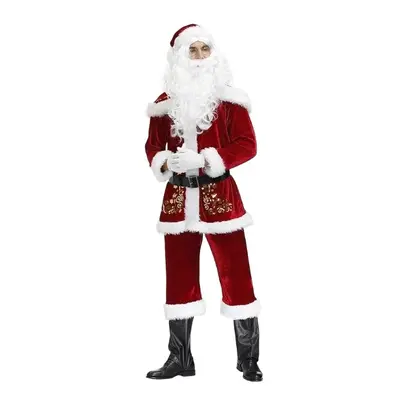 (Costume Set, 5XL) Santa Claus Suit Christmas Costume Fancy Dress Cosplay Party Velvet Set Outfi