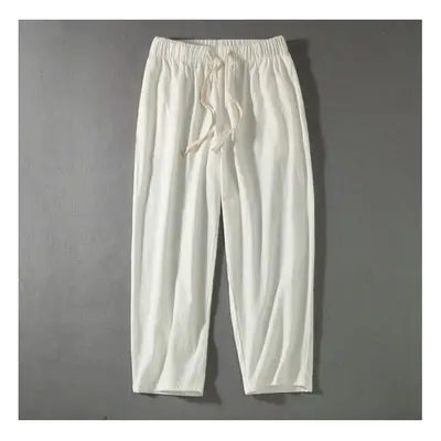 (white, 6XL) Linen casual pants Chinese style loose sports pant