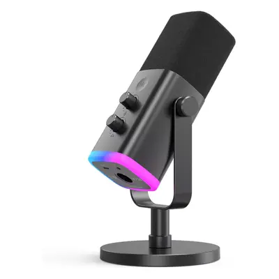 (Black) Computer Desktop Stand Microphone for Podcast, VoiceOver, Recording, with RGB, Mute, Mon