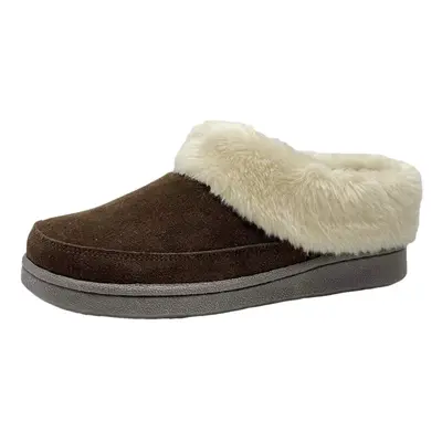 Clarks Women's Faux Fur Clog Indoor and Outdoor Slipper (Dark Brown