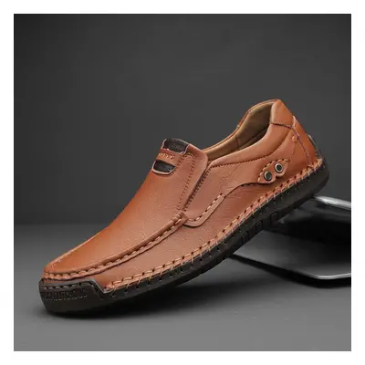 (light brown, 46) Handmade Genuine Leather Men&apos;s Casual Shoes Comfortable And Breathable Mo