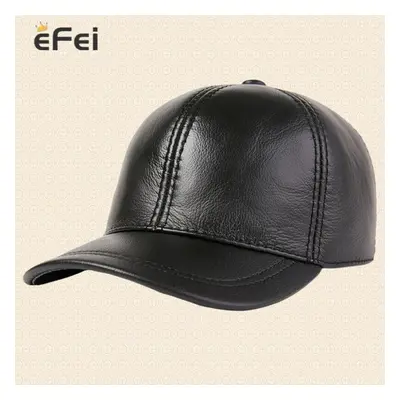 (black, one size(55-58cm)) Men&apos;s Leather Cap In Autumn And Winter Outdoor Casual Cowhide Ba