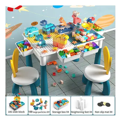 (TwoChair) Building Blocks Multi Functional Storage Box Table Chair Educational Kids Toys