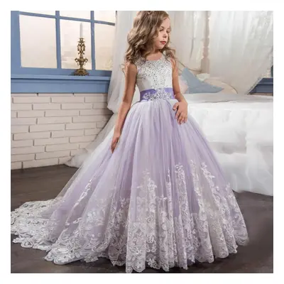 (purple, 140) Toddler Kid Girl Lace Sleeveless Princess Gown Party Tulle Dress Cosplay Clothes