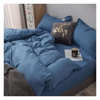 (sapphire blue, 200*230cm) Pure Color Bed Linen And Duvet Cover Bedding Double Four-piece Suit