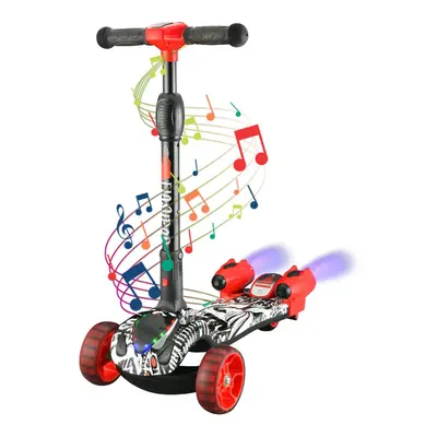 (Red/Black Camo) Wheel Kids Scooter Foldable Steam Sprayer Kick Scooters Bluetooth Flashing LED