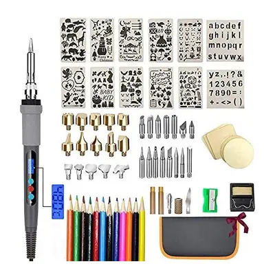 Wood Burning Kit 77Pcs, 60W LCD Adjustable Temperature Soldering Pyrography Wood Burning Set Too