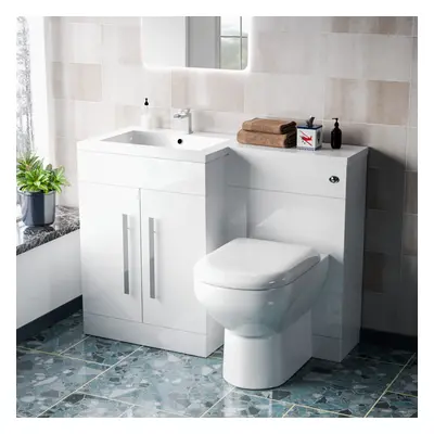 Nes Home 1100mm Left Hand Freestanding Vanity with BTW Toilet, WC & Basin White