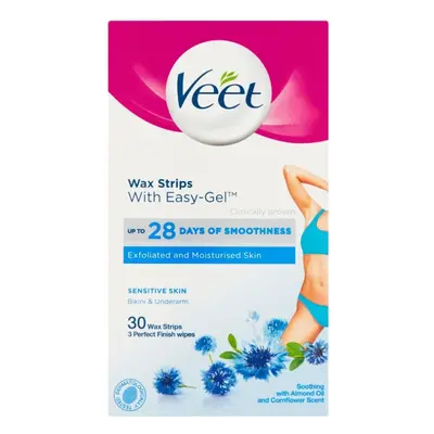 Veet Bikini & Underarm Hair Removal Wax Strips Sensitive Skin Finish Wipes