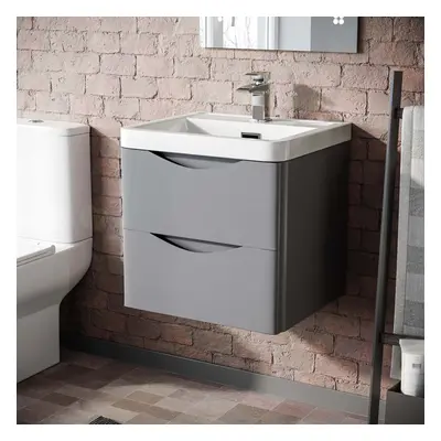 Nes Home Matte Grey 500mm Wall Hung Vanity Unit Drawer & White Resin Basin