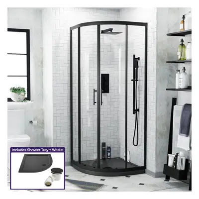 Saturn Quadrant 800mm Shower Enclosure, Tray & Waste Matte Black