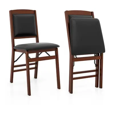 2 Pack Folding Dining Chairs Wooden Side Chair w/ PVC Padded High Back