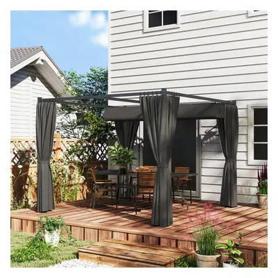 Outsunny x 3(m) Pergola with Retractable Roof and Curtains, Charcoal Grey