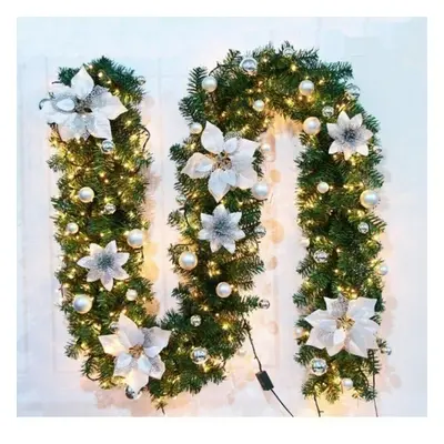 9FT Christmas Garland LED Lights Up Xmas Wreath Fireplace Door Home DÃ©cor UK