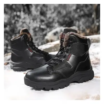 (black, 46) Men&apos;s High-top Military Boots Warm Plush Outdoor Hiking Shoes Mountaineering Sh