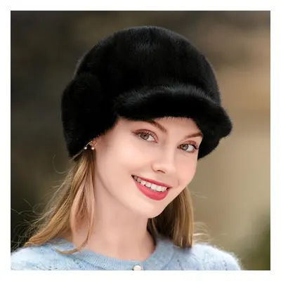 (black, Mï¼56-58cmï¼) New Women&apos;s Autumn And Winter Casual Fur Hat Mink Hair Ear Protecti