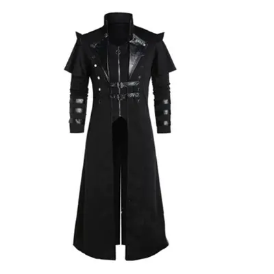 (black, XXXXXL) Vintage Men&apos;s Gothic Steampunk Long Jacket Trench Coat Retro Medieval Warri