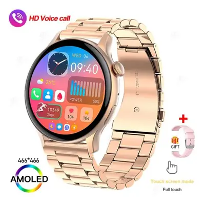 (gold, Steel A) Sacosding New Women 466*466 Amoled 1.43" Screen Nfc Heart Rate Blood Pressure Bl