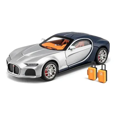 (silver,blue, 1/24-Size:20*8.2*5.2cm) 1/24 Scale Bugatti Toy Car Model, Atlantic Alloy Children&