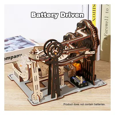 (tan, Battery version) 3D Wooden Puzzle Marble Run Set Diy Mechanical Track Electric Manual Mode