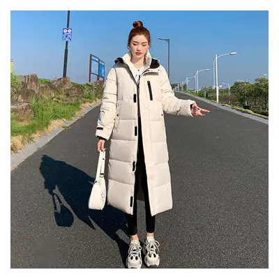 (beige, S) Autumn Winter Thicken Female Warm Long Parka Women Solid Color Loose Big Pocket Hoode