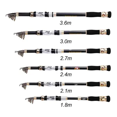 (black, 2.4m) Spinning Fishiing Rod1.8m-3.6m Telesopic Mental Protable Trout Saltwater Mini Pock