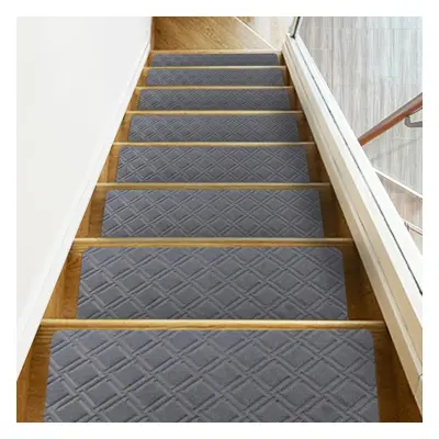 (Grey) Indoor Stair Runners for Wooden Steps, with Non Skid Rubber Backing Removable Washable St