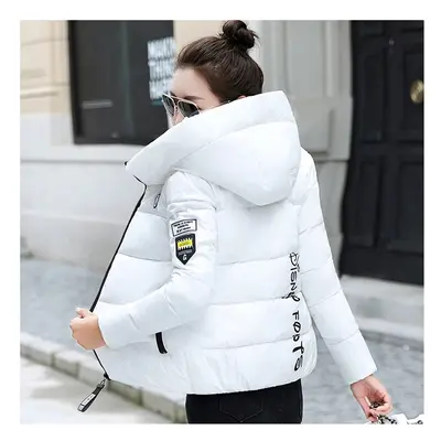 (xxxL, White) Hooded Thick Warm Short Jacket Cotton Padded Parka Basic Coat Female