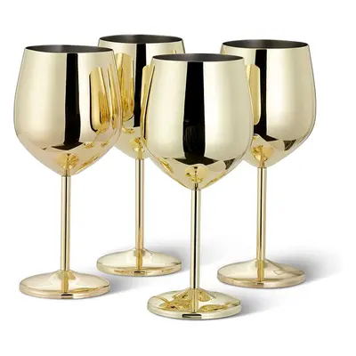 4 Stainless Steel Gold Wine Glasses Gift Set, ml