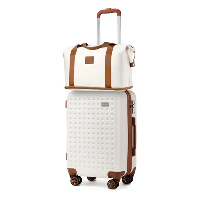 (Cream) Pcs ABS Hard Shell ABS Suitcase With Travel Bag And Toiletry Bag